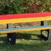Kunststof parkbank Bonn Regenboog 7 Breng kleur in uw buitenruimte met de Regenboog-parkbank: Een blikvanger met comfort. Een plek voor iedereen.